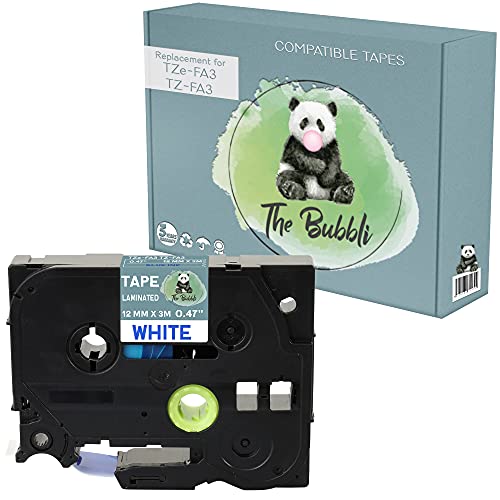 The Bubbli Original | TZe-FA3 TZ-FA3 Blau auf Weiß Kompatibel Textilband zum Aufbügeln für BROTHER P-Touch PT-1000 PT-H100 PT-D210VP PT-D400 PT-D600VP PT-P700 PT-P750W Cube (12 mm x 3m | 1er Pack) von The Bubbli