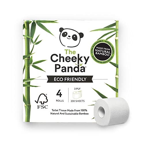 The Cheeky Panda Bambus Toilettenpapier 3-Lagig | 4 Rollen x 200 Blatt | Klopapier Plastikfrei Verpackt | Toilettenpapier Vegan von The Cheeky Panda
