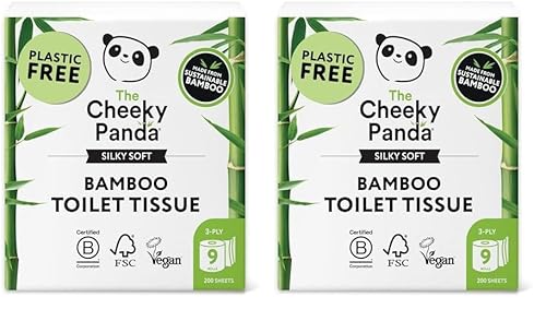 The Cheeky Panda Bambus Toilettenpapier 3-Lagig | 9 Rollen x 200 Blatt | Klopapier Plastikfrei Verpackt | Eco WC Papier (Packung mit 2) von The Cheeky Panda