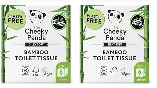 The Cheeky Panda Bambus Toilettenpapier 3-Lagig | 9 Rollen x 200 Blatt | Klopapier Plastikfrei Verpackt | Eco WC Papier (Packung mit 2) von The Cheeky Panda