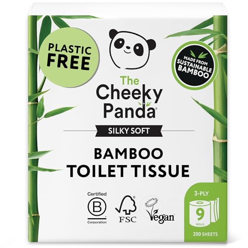 The Cheeky Panda Bambus Toilettenpapier 3-Lagig | 9 Rollen x 200 Blatt | Klopapier Plastikfrei Verpackt | Eco WC Papier von The Cheeky Panda