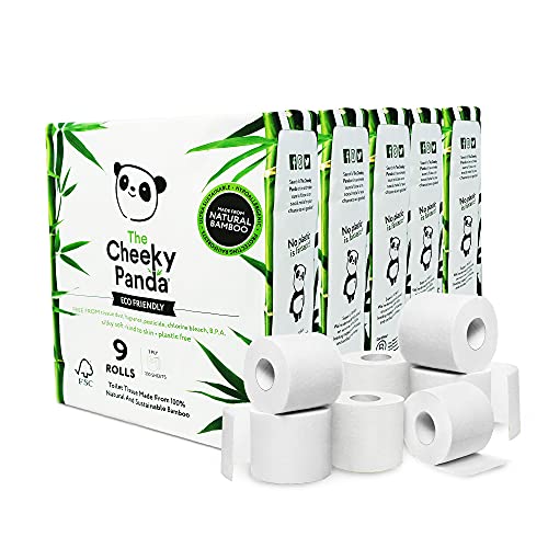 The Cheeky Panda Bambus Toilettenpapier 3-Lagig Großpackung | 48 Rollen x 200 Blatt (9 Rollen x 5) | Klopapier Plastikfrei Verpackt | Eco WC Papier von The Cheeky Panda