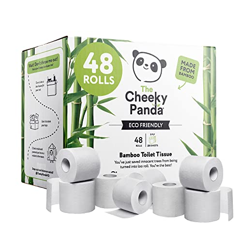 The Cheeky Panda Bambus Toilettenpapier 3-Lagig Großpackung | 48 Rollen x 200 Blatt | Klopapier Plastikfrei Verpackt | Eco WC Papier von The Cheeky Panda