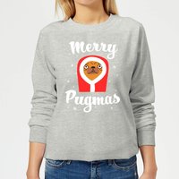 Merry Pugmas Damen Weihnachtspullover – Grau - M von The Christmas Collection