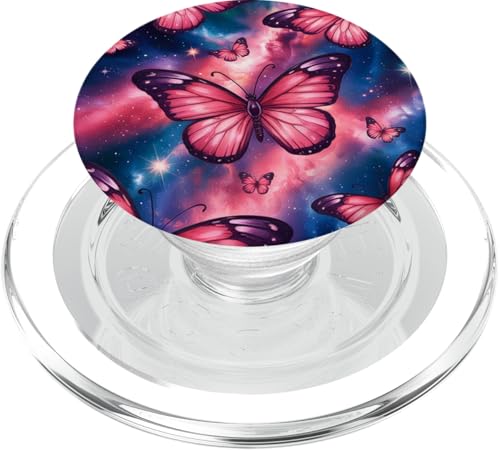 Galaxie, rosa Schmetterlinge, kosmischer Sternenhimmel PopSockets PopGrip für MagSafe von The Cosmic Butterfly Co.