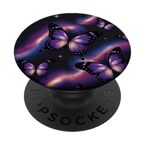 Lila Galaxie Schmetterlinge Sternenhimmel Weltraum PopSockets Klebender PopGrip von The Cosmic Butterfly Co.