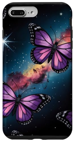 Lila Schmetterlinge Kosmische Galaxie Sterne Kunst Hülle für iPhone 7 Plus/8 Plus von The Cosmic Butterfly Co.