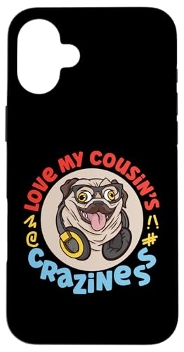 Love My Cousin's Crazyness Mops mit Kopfhörern Hülle für iPhone 16 Plus Love My Cousin's Crazyness Mops mit Kopfhörern Hülle für iPhone 16 Plus von The Crazy Cousin Crew