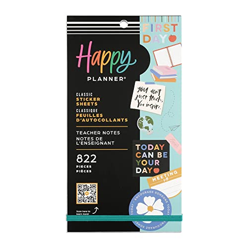 Happy Planner Aufkleber-Set für Lehrer, Planer und Projekte - Mehrfarbige Aufkleber - Lehrernotizen Thema - 30 Blatt 822 Aufkleber insgesamt von The Happy Planner