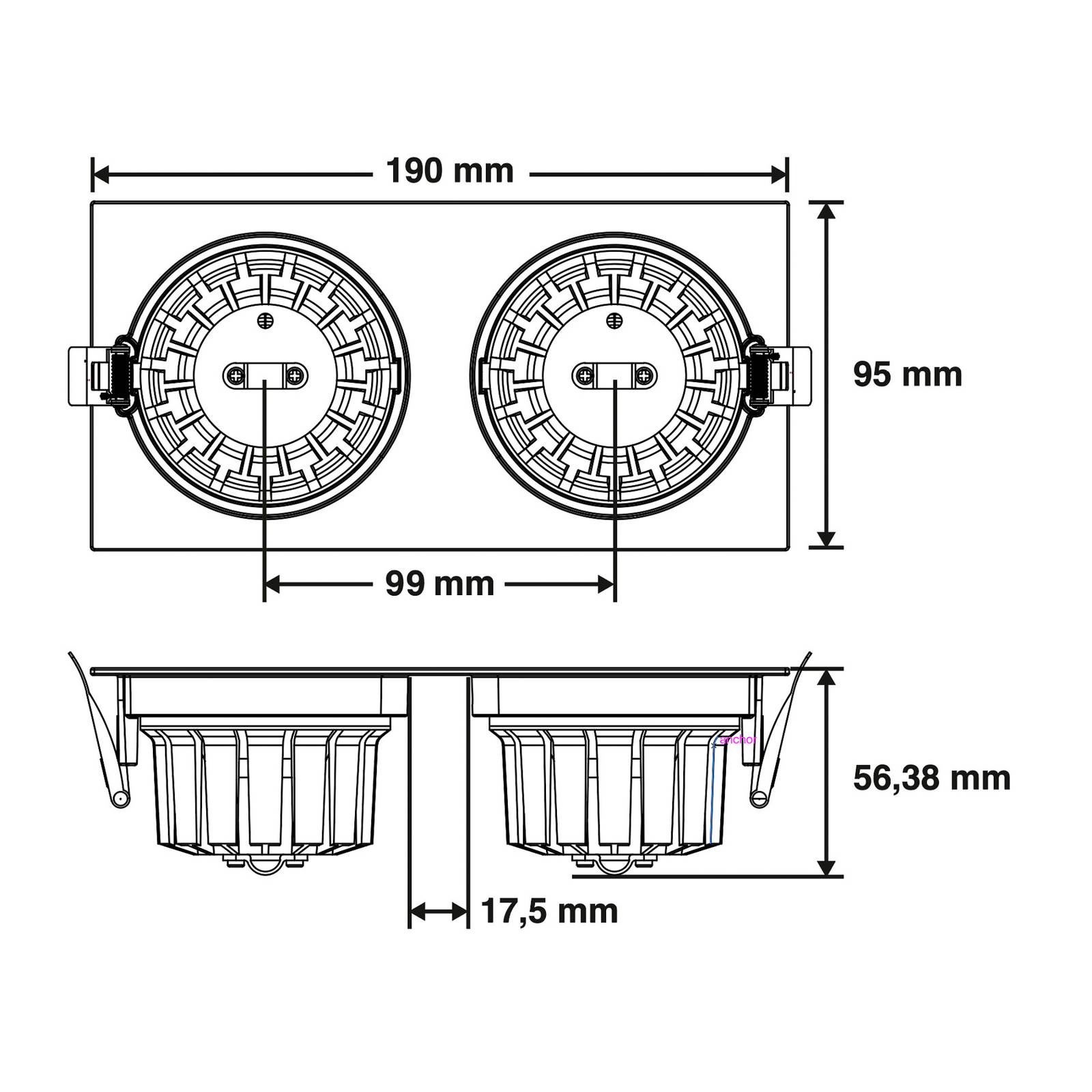 SLC DL04 Square X2 LED-Einbauleuchte 3000K schwarz von The Light Group