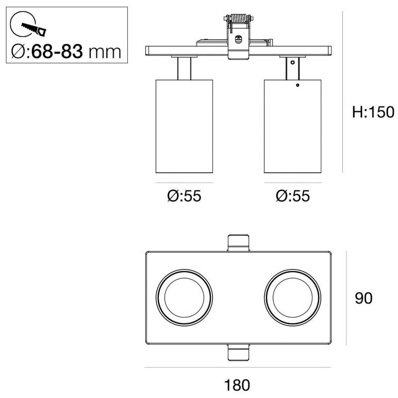 SLC LED-Einbaustrahler Art, 2-fl., weiß, 2.700 K, Aluminium von The Light Group