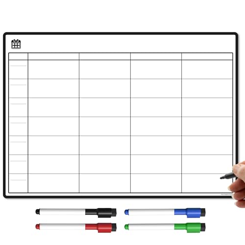 TMS A3 Magnetischer Wochenplaner Kühlschrank Whiteboard | Essensplaner, Kalender oder Memoboard, | Planen Sie familiäre oder geschäftliche Aufgaben | mit 4 trocken abwischbaren Markern [42 x 30cm] von The Magnet Shop