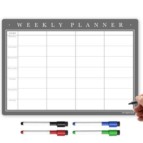 TMS A4 Magnetischer Wochenplaner Kühlschrank Whiteboard | Essensplaner, Kalender oder Memoboard, | Planen Sie familiäre oder geschäftliche Aufgaben | mit 4 trocken abwischbaren Markern [30 x 21cm] von The Magnet Shop
