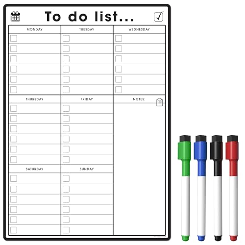 TMS Magnetische Aufgabenliste und Wochenplaner | Organisieren Sie Ihre Hausarbeit, Büro- und Geschäftsaufgaben | Enthält 4 magnetische trocken abwischbare Stifte (Standard Schwarz, A3) von The Magnet Shop
