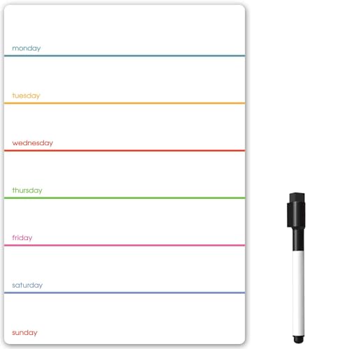 The Magnet Shop Magnetischer Wochenplaner und trocken abwischbare Stifte, kleiner Whiteboard-Kühlschrankmagnet – Kalender für die Küche (Mehrfarbig, A5 + 1 Stift) von The Magnet Shop