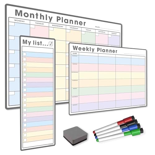 The Magnet Shop Magnetisches Whiteboard-Planerpaket/individuelles trocken abwischbares Set, Wochenplaner, Meine Liste, Monatskalender (Pastell, Paket 1) von The Magnet Shop