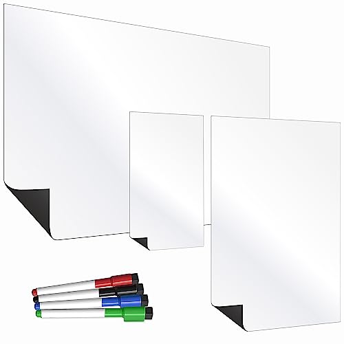 The Magnet Shop TMS Magnetische Whiteboard für Kühlschrank (A4 + A3 + Einkaufsliste (20 x 15 cm), Weiß Trio), Weiß Dreier von The Magnet Shop