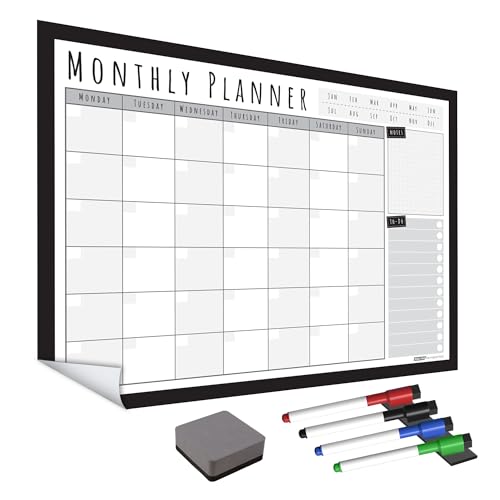 The Magnet Shop WallTAC Monatlicher Wandplaner mit Whiteboard-Stiften, leicht zu entfernender, trocken abwischbarer Kalender mit Klebstoff, Essensplaner [42 x 60 cm] (Anthrazit – MP2, A2) von The Magnet Shop