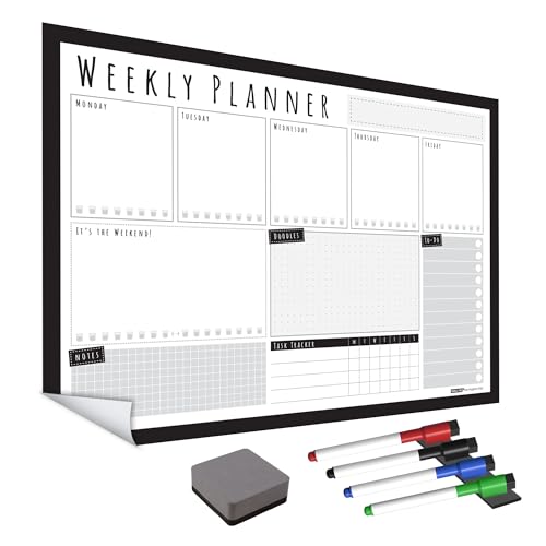 The Magnet Shop WallTAC Wochenplaner Whiteboard-Aufkleber für die Wand, leicht zu entfernender, trocken abwischbarer Kalender mit Klebstoff, Familien-Speiseplaner [43 x 30 cm] (Anthrazit, A3 – WP2) von The Magnet Shop