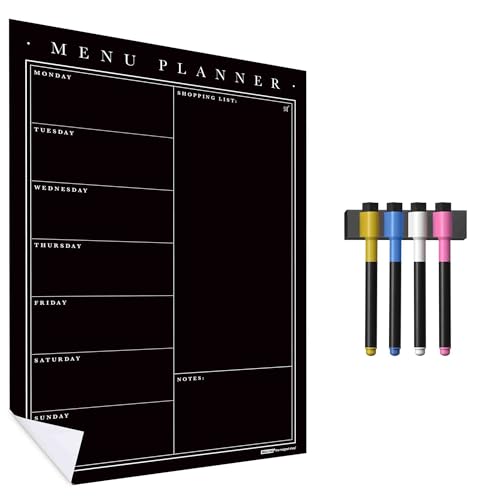 WallTAC A3 Wochenplaner-Aufkleber, Essensplaner, Küchentafel oder Whiteboard, abwischbare und wiederverwendbare Kreidetafel mit abnehmbarer selbstklebender Rückseite + 8 trocken abwischbare von The Magnet Shop