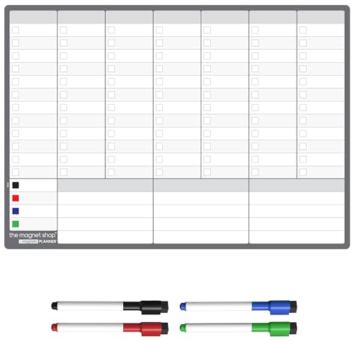 Wochenplaner Abwischbar Magnetisch | Whiteboard für den Kühlschrank, inkl. Markers & Radierer | für Menü & Familienplanung (42 x 30cm [A3], grau) von The Magnet Shop