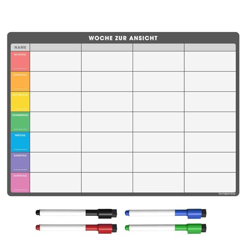 Wochenplaner Abwischbar Magnetisch | Whiteboard für den Kühlschrank, inkl. Markers & Radierer | für Menü & Familienplanung (42 x 30cm [A3], mehrfarben) von The Magnet Shop