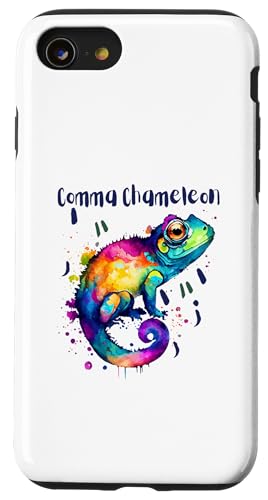 Comma Chamäleon | Buntes Grammatik-Wortspiel Hülle für iPhone SE (2020) / 7 / 8 von The Mildly Legendary & Half-Decent Co.