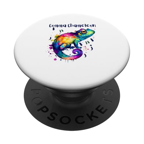 Comma Chamäleon | Buntes Grammatik-Wortspiel PopSockets Klebender PopGrip von The Mildly Legendary & Half-Decent Co.