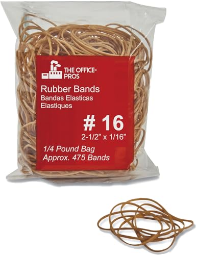 Gummibänder, Größe #16, umweltfreundliche Verpackung, natürlicher Krepp, hergestellt in den USA, Gummiband-Maße: 6,4 x 0,6 cm – ca. 475 Gummibänder/Viertel-Pfund-Beutel von The Office-Pros