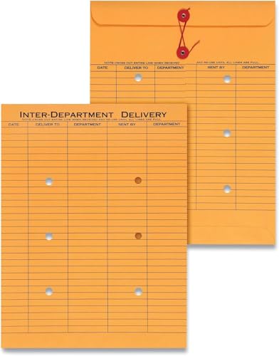 Inter-Office Briefumschläge, zweigeteilte Umschläge, 25,4 x 33 cm, Schnur und Knopfband, doppelseitig, braunes Kraftpapier, 5 Umschläge/Packung von The Office-Pros