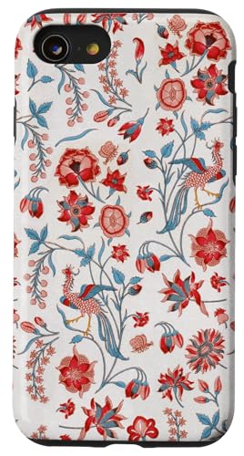 Vintage rote Blumen und Vögel Tapeten-Stil Muster Hülle für iPhone SE (2020) / 7 / 8 von The Patterns Store
