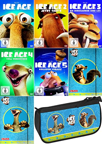 Ice Age 1-5 (Teil 1+2+3+4+5) + eine Sammelmappe (Motiv Sid + Motiv Scrat) + (ein Federmäppchen Ice Age) [5-DVD] von The Walt Disney Company Germany GmbH