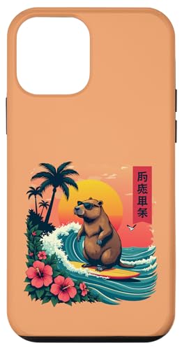 Capybara Reitwellen mit tropischem Sonnenuntergang Capybara Surfen Hülle für iPhone 12 mini von The Wave Capybara Surfing rodent Retro Funny tees