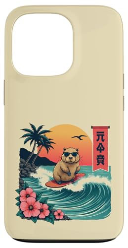Capybara Reitwellen mit tropischem Sonnenuntergang Capybara Surfen Hülle für iPhone 13 Pro von The Wave Capybara Surfing rodent Retro Funny tees