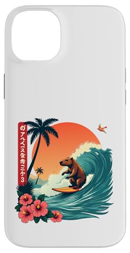 Capybara Reitwellen mit tropischem Sonnenuntergang Capybara Surfen Hülle für iPhone 14 Plus von The Wave Capybara Surfing rodent Retro Funny tees