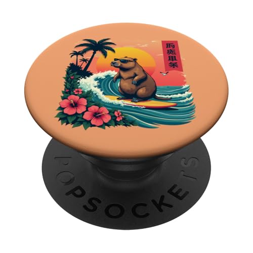 Capybara Reitwellen mit tropischem Sonnenuntergang Capybara Surfen PopSockets Klebender PopGrip Capybara Reitwellen mit tropischem Sonnenuntergang Capybara Surfen PopSockets Klebender PopGrip von The Wave Capybara Surfing rodent Retro Funny tees