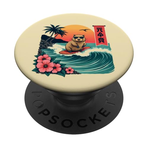 Capybara Reitwellen mit tropischem Sonnenuntergang Capybara Surfen PopSockets Klebender PopGrip Capybara Reitwellen mit tropischem Sonnenuntergang Capybara Surfen PopSockets Klebender PopGrip von The Wave Capybara Surfing rodent Retro Funny tees