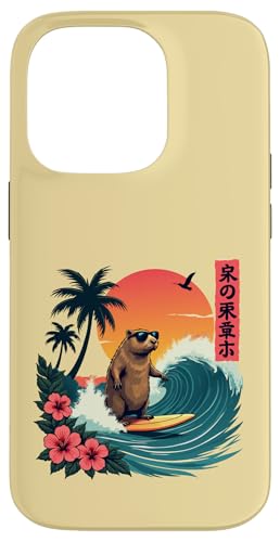 Capybara Surfing Wave Retro Palme Sonnenuntergang Capybara Liebhaber Hülle für iPhone 14 Pro von The Wave Capybara Surfing rodent Retro Funny tees