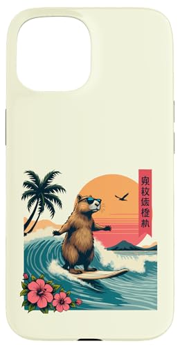 Capybara Surfing Wave Retro Palme Sonnenuntergang Capybara Liebhaber Hülle für iPhone 15 Capybara Surfing Wave Retro Palme Sonnenuntergang Capybara Liebhaber Hülle für iPhone 15 von The Wave Capybara Surfing rodent Retro Funny tees