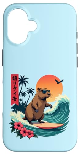 Capybara Surfing Wave Retro Palme Sonnenuntergang Capybara Liebhaber Hülle für iPhone 16 Capybara Surfing Wave Retro Palme Sonnenuntergang Capybara Liebhaber Hülle für iPhone 16 von The Wave Capybara Surfing rodent Retro Funny tees