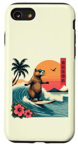 Capybara Surfing Wave Retro Palme Sonnenuntergang Capybara Liebhaber Hülle für iPhone SE (2020) / 7 / 8 von The Wave Capybara Surfing rodent Retro Funny tees
