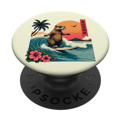 Capybara Surfing Wave Retro Palme Sonnenuntergang Capybara Liebhaber PopSockets Klebender PopGrip Capybara Surfing Wave Retro Palme Sonnenuntergang Capybara Liebhaber PopSockets Klebender PopGrip von The Wave Capybara Surfing rodent Retro Funny tees