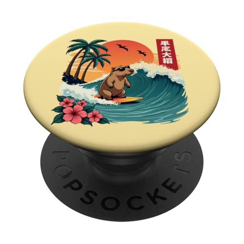 Capybara Surfing Wave Retro Palme Sonnenuntergang Capybara Liebhaber PopSockets Klebender PopGrip Capybara Surfing Wave Retro Palme Sonnenuntergang Capybara Liebhaber PopSockets Klebender PopGrip von The Wave Capybara Surfing rodent Retro Funny tees