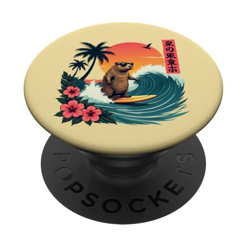 Capybara Surfing Wave Retro Palme Sonnenuntergang Capybara Liebhaber PopSockets Klebender PopGrip Capybara Surfing Wave Retro Palme Sonnenuntergang Capybara Liebhaber PopSockets Klebender PopGrip von The Wave Capybara Surfing rodent Retro Funny tees