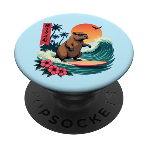 Capybara Surfing Wave Retro Palme Sonnenuntergang Capybara Liebhaber PopSockets Klebender PopGrip Capybara Surfing Wave Retro Palme Sonnenuntergang Capybara Liebhaber PopSockets Klebender PopGrip von The Wave Capybara Surfing rodent Retro Funny tees