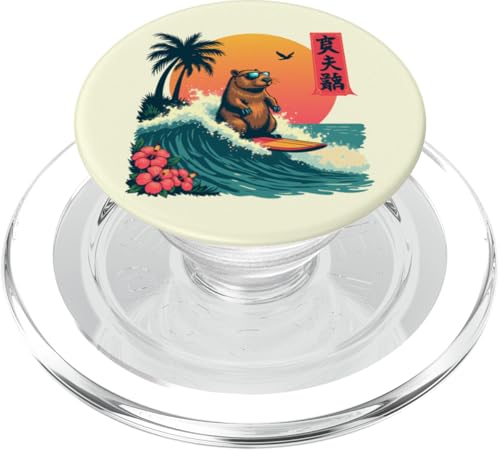 Capybara Surfing Wave Retro Palme Sunset Tropical Vibes PopSockets PopGrip für MagSafe von The Wave Capybara Surfing rodent Retro Funny tees