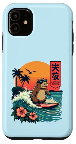 Japanisches Capybara Surfen Kanagawa Wave Lustiges Surftier Hülle für iPhone 11 von The Wave Capybara Surfing rodent Retro Funny tees