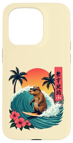 Japanisches Capybara Surfen Kanagawa Wave Lustiges Surftier Hülle für iPhone 15 Pro von The Wave Capybara Surfing rodent Retro Funny tees
