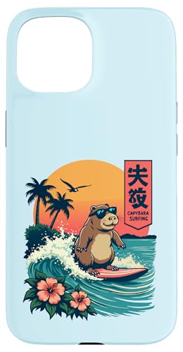 Japanisches Capybara Surfen Kanagawa Wave Lustiges Surftier Hülle für iPhone 15 von The Wave Capybara Surfing rodent Retro Funny tees