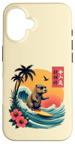 Japanisches Capybara Surfen Kanagawa Wave Lustiges Surftier Hülle für iPhone 16 von The Wave Capybara Surfing rodent Retro Funny tees